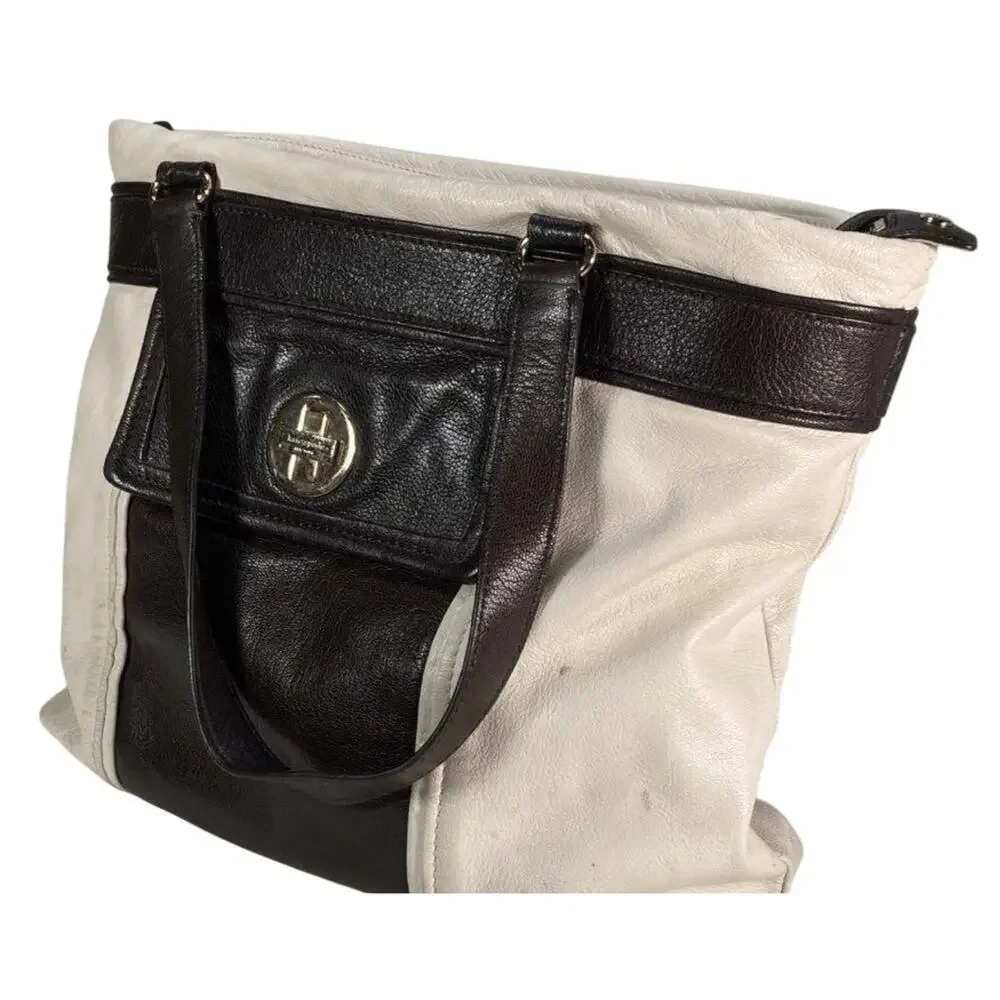 Vintage Kate Spade Canvas Tote Leather Trim Cream Black